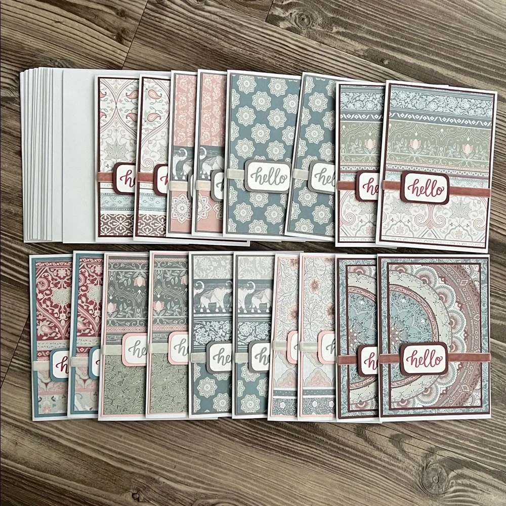 Handmade Greeting Cards Lot of 18 “Hello” With Envelopes Bohemian Floral
